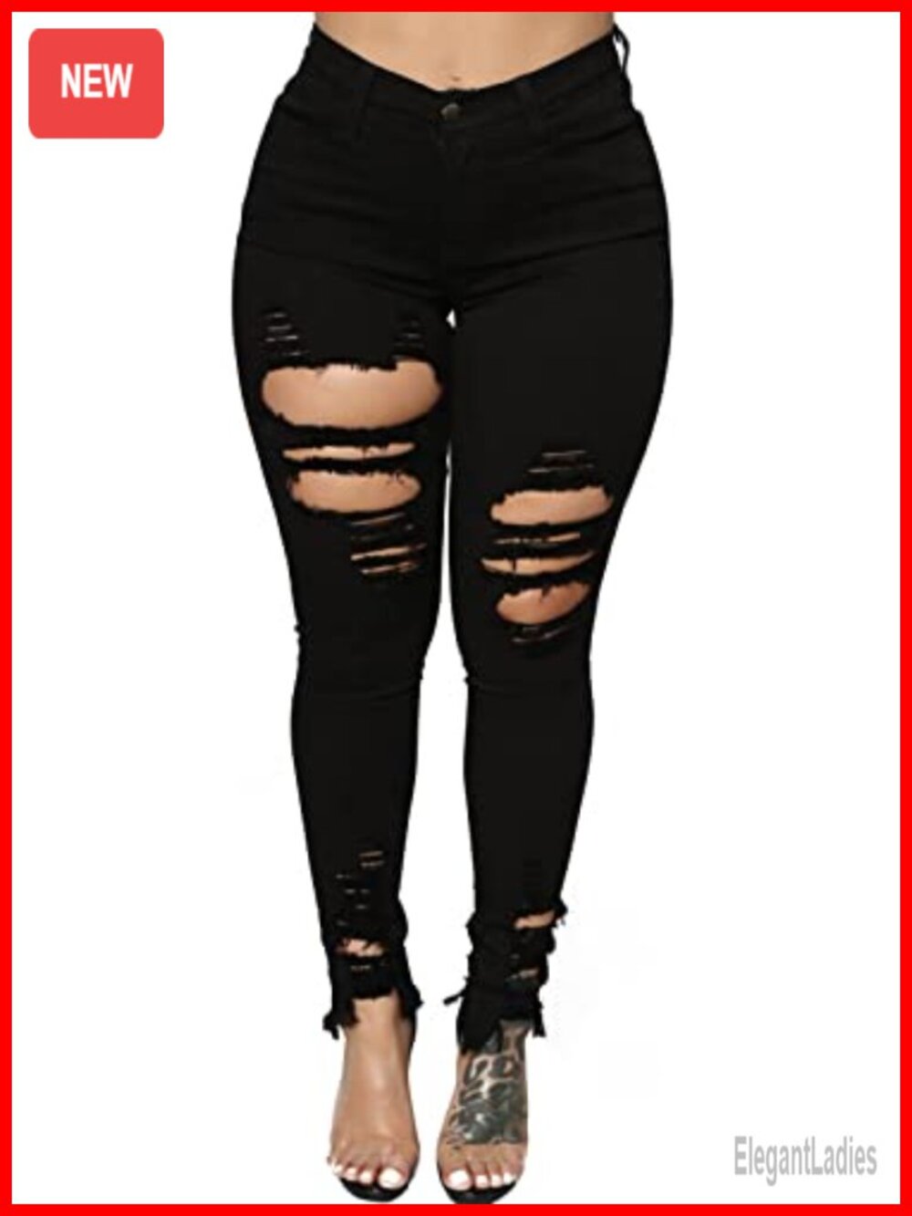 Women's Skinny Jeans Ripped Mid Rise Stretch Denim Destroyed Pants
